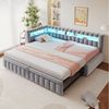 Merax Daybett mit LED-Beleuchtung und Ladeanschluss (Tagesbett Schlafsofa Sofabett Kinderbett, 1 tlg), Polsterbett 90x200cm mit Ausziehbett 90x190cm & Ablagefach, Samtbezug Bild 5