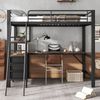 Merax 90x200cm Eisenbett, Etagenbett, Drei Schubladen, Mit 2m langer Tisch, Schräge Leiter mit vier Stufen, Schwarz+Dunkle Walnuss Bild 2