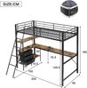Merax 90x200cm Eisenbett, Etagenbett, Drei Schubladen, Mit 2m langer Tisch, Schräge Leiter mit vier Stufen, Schwarz+Dunkle Walnuss Bild 4