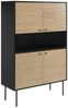Highboard 100 x 40 cm MDF Schwarz Eichenholzfront geriffelt 4 Türig mit Fach Bild 2