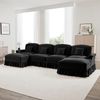Modulares U-förmiges Sofa 4-Sitzer, weiches Cloud-Design beweglicher Hocker abnehmbare Rüschenschürze Trichter-Armlehnen, Chenille, Schwarz, Bild 2