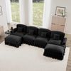 Modulares U-förmiges Sofa 4-Sitzer, weiches Cloud-Design beweglicher Hocker abnehmbare Rüschenschürze Trichter-Armlehnen, Chenille, Schwarz, Bild 3