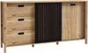 Forte JYTANA Sideboard 170 180, skandinavisches Sideboard mit 3 Schubladen und 2 Schranktüren, Holzwerkstoff, Mauvella Eich Holzdekor / Schwarz, 174,8 cm breit x 91,5 cm hoch x 40,2 cm tief Bild 3