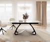 Esstisch Edge 180-220x100 Keramik Minas Melange Weiß-Beige W-Gestell Schwarz ausziehbar Bild 2