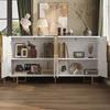 Sideboard 152×40×75 cm, Weiß, Küchenschrank mit Metallbeinen, Kippsicherung, goldfarbene Griffe, Stauraum 4 Ablagen, 75cmx152cmx40cm Bild 2