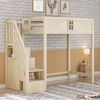 Hochbett 90x200 cm aus Holzmaterial mit Sicherheitszaun, Fensterdesign, auswechselbarer Leiter und Stauraum Bild 3