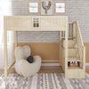 Hochbett 90x200 cm aus Holzmaterial mit Sicherheitszaun, Fensterdesign, auswechselbarer Leiter und Stauraum Bild 4