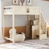 Hochbett 90x200 cm aus Holzmaterial mit Sicherheitszaun, Fensterdesign, auswechselbarer Leiter und Stauraum Bild 2