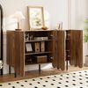 Sideboard, Modern, Holzfarben, Wellentüren, 120 × 35 × 80 cm, Grifflos, Verstellbare Regale, Stauraum für Wohnzimmer, Flur, Esszimmer Bild 4