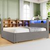 Polsterbett 140x200 cm mit Ausziehbett 90x190 cm aus Flanell, mit LED-Beleuchtung und Stauraum Bild 2
