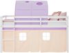 Hochbett Kinder 90x200 cm mit Lattenrost Kinderbett Kinderhochbett Stockbett Tunnel Vorhang Lila Peach Holz Massiv Bild 4