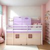 Hochbett Kinder 90x200 cm mit Lattenrost Kinderbett Kinderhochbett Stockbett Tunnel Vorhang Lila Peach Holz Massiv Bild 2