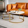 PXloue Couchtisch rund (2-St, Platzsparendes stapelbares Design), Marmormuster Beistelltisch mit Ablageboden,80x46x41cm+Ø52x51cm Bild 3