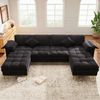 Merax U‑förmiges Ecksofa, 4‑Sitzer Moduldesign mit Cloud‑Optik und doppellagigen Schaumkissen, inkl. 2 Chaiselongues,2 Kissen, goldene Metallfüße, Chenille‑Bezug, Schwarz Bild 5