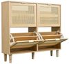 Flieks Schuhschrank (100x25x90 cm, 1-St, mit Metallgriffen, für Flur) Schuhkommode mit 4 Klappschubladen Rattan Schuhregal Massivholzbeine Bild 4