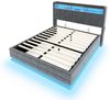 KLAM HOME Polsterbett Multifunktionales Samt Bett 140/160x200cm (LED-Beleuchtung CE-zertifizierte USB/Type-C 300kg Tragkraft), Stauraum Kopfteilregale Seitentaschen Federholzrahmen Lattenrost Bild 2