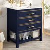 Waschtisch-Unterschrank 76 cm Schwarzblau mit Keramikbecken 2 Schubladen gold handhaben Bild 5