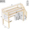 Hochbett, 90*200cm, Mit LED-Leuchten, Ablageleiter, Regale, Ablagef?cher, Schreibtisch, ohne Matratze, Wei?+Natur Bild 5
