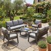 STILVORA Gartenlounge-Set für 7 Personen Gartenmöbel-Set mit 3/2 Sitzer Sofa, 2 Sessel&1 Tische, (Geflochtene Arm- & Rückenlehnen, verzinktes Eisen,wetterfest & stabil), Abgerundetes Design, Lounge-Set, pflegeleichter Glas-Couchtisch Bild 3