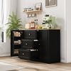 Sideboard 126 x 40 x 86 cm mit 3 Schubladen und verstellbaren Einlegeböden – schwarzes MDF für Wohn- und Essbereich Bild 4
