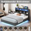 Flieks Polsterbett, LED Doppelbett 140x200cm mit USB-Laden und Stauraum am Kopfteil Leinen Bild 4