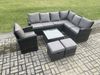 Fimous 9 Sitzer Gartenmöbel-Set aus Rattan Hoher Rücken Rattan Ecksofa Sessel Set mit 2 kleine Fußhockern Quadratischer Couchtisch Bild 2