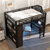 Hochbett mit RGB LED-Streifen, Schreibtisch, Bücherregal, Lattenrost, Treppe, Rausfallschutz, 140x200cm, Metallbett, Kinderbett Bild 4