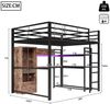 Hochbett 140×200 cm mit Rausfallschutz, LED, Schreibtisch und Stauraum, Schwarz, ohne Matratze Bild 5