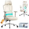 SONGMICS Schreibtischstuhl, Bürostuhl ergonomisch, Drehstuhl, höhenverstellbar, bis zu 150 kg belastbar,beige-weiß Bild 2