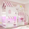 STILVORA Etagenbett 90x200 Kinderbett mit Matratze Stauraumleiter Stauraumleiter Weiß&Rosa (Hausbett mit Fenstern LED-Beleuchtung und Regalen, Einzigartiges Design der Sicherheitsgitter), in moderne Kinderzimmer Bild 2