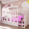 STILVORA Etagenbett 90x200 Kinderbett mit Matratze Stauraumleiter Stauraumleiter Weiß&Rosa (Hausbett mit Fenstern LED-Beleuchtung und Regalen, Einzigartiges Design der Sicherheitsgitter), in moderne Kinderzimmer Bild 5