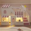 STILVORA Etagenbett 90x200 Kinderbett mit Matratze Stauraumleiter Stauraumleiter Weiß&Rosa (Hausbett mit Fenstern LED-Beleuchtung und Regalen, Einzigartiges Design der Sicherheitsgitter), in moderne Kinderzimmer Bild 3