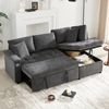 Modernes L-Sofa mit ausziehbarem Schlafsofa mit Schlaffunktion, Stauraum, USB-Ladegerät, Armlehnenablage und 2 Kissen, Dunkelgrau Bild 4
