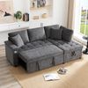 Modernes L-Sofa mit ausziehbarem Schlafsofa mit Schlaffunktion, Stauraum, USB-Ladegerät, Armlehnenablage und 2 Kissen, Dunkelgrau Bild 3
