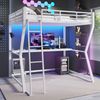 Bett 140x200 cm mit Schreibtisch und LED-Beleuchtung – Hochbett aus Metall mit Steckdose und USB Bild 3