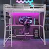 Bett 140x200 cm mit Schreibtisch und LED-Beleuchtung – Hochbett aus Metall mit Steckdose und USB Bild 2