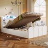 Holzbett mit RGB LED-Streifen, Stauraum, Lattenrost, Kopfteil mit Polsterung, Regal, USB, Type-C, 90x200cm, Einzelbett, Stauraumbett, Jugendbett Bild 2