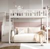Bett 140x200 cm aus Kiefernholz mit Treppe und Stauraum – weißes Hochbett,ohne Matratze Bild 2