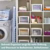 4er Set Aufbewahrungsbox mit Deckel Weiß Frontöffnung Schrank Organizer Stapelbox Kleiderschrank Korb mit Deckel Aufbewahrung Badezimmer Rattan Optik Bild 3