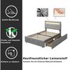 HAUSS SPOLE Polsterbett 90x200 cm mit LED-Leuchten, 2 Schubladen, Leinen Grau mit Matratze, 200x90 cm Bild 2