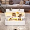 Couchtisch mit hydraulischer Hubfunktion und LED-Beleuchtung, Hochglanz Oberfläche, 2 Schubladen & gehärtetem Glas,Weiß Bild 5