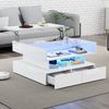 Couchtisch mit hydraulischer Hubfunktion und LED-Beleuchtung, Hochglanz Oberfläche, 2 Schubladen & gehärtetem Glas,Weiß Bild 2