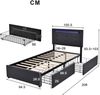 Merax LED Stauraumbett Polsterbett 90x200 Einzelbett aus Leinen mit Höhenverstellbares Kopfteil & 2 Schubladen Grau Bild 2