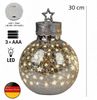formano LED Deko-Kugel 30cm Silber Sterne Glaskugel mit Timer 6h/18h beleuchtet - Herbst Winter Weihnachtsdeko für Tisch Regal Fensterbank Bild 2