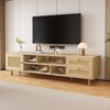 TV Lowboard 160 cm Holzoptik mit Rattanfronten, 2 Schubladen, Tür, Kabelmanagement, höhenverstellbaren Füßen für 70-Zoll Fernseher Bild 4