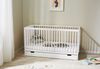 Babybett Kinderbett Gitterbett 60x120 höhenverstellbar & herausnehmbare Sprossen, mit Schublade | Buchenholz weiss sehr stabil Made in Europe Bild 2