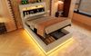 Polsterbett 90x200 cm mit LED, Stauraum-Kopfteil, USB/Type-C und Matratze – Einzelbett in Beige Bild 3