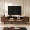 TV-Ständer mit 2 Rattan-Schubladen & 2 Schiebetüren, Lowboard für bis 70-Zoll-TV, Nussbaum, 170×40×40 cm Bild 4