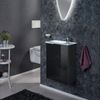 FACKELMANN SBC KARA Gäste WC Waschtisch Set 45 cm breit, Anthrazit, Waschbecken Glas Weiß, Türanschlag rechts + Waschbeckenbeleuchtung Bild 2