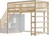 Hochbett 90x200 cm mit Kleiderschrank, Regalen und Leiter – Massivholz in Naturholz Bild 3